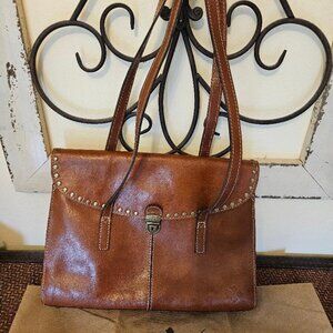 Patricia Nash : Large Studded Buckle Signature  Italian Leather Messenger Bag